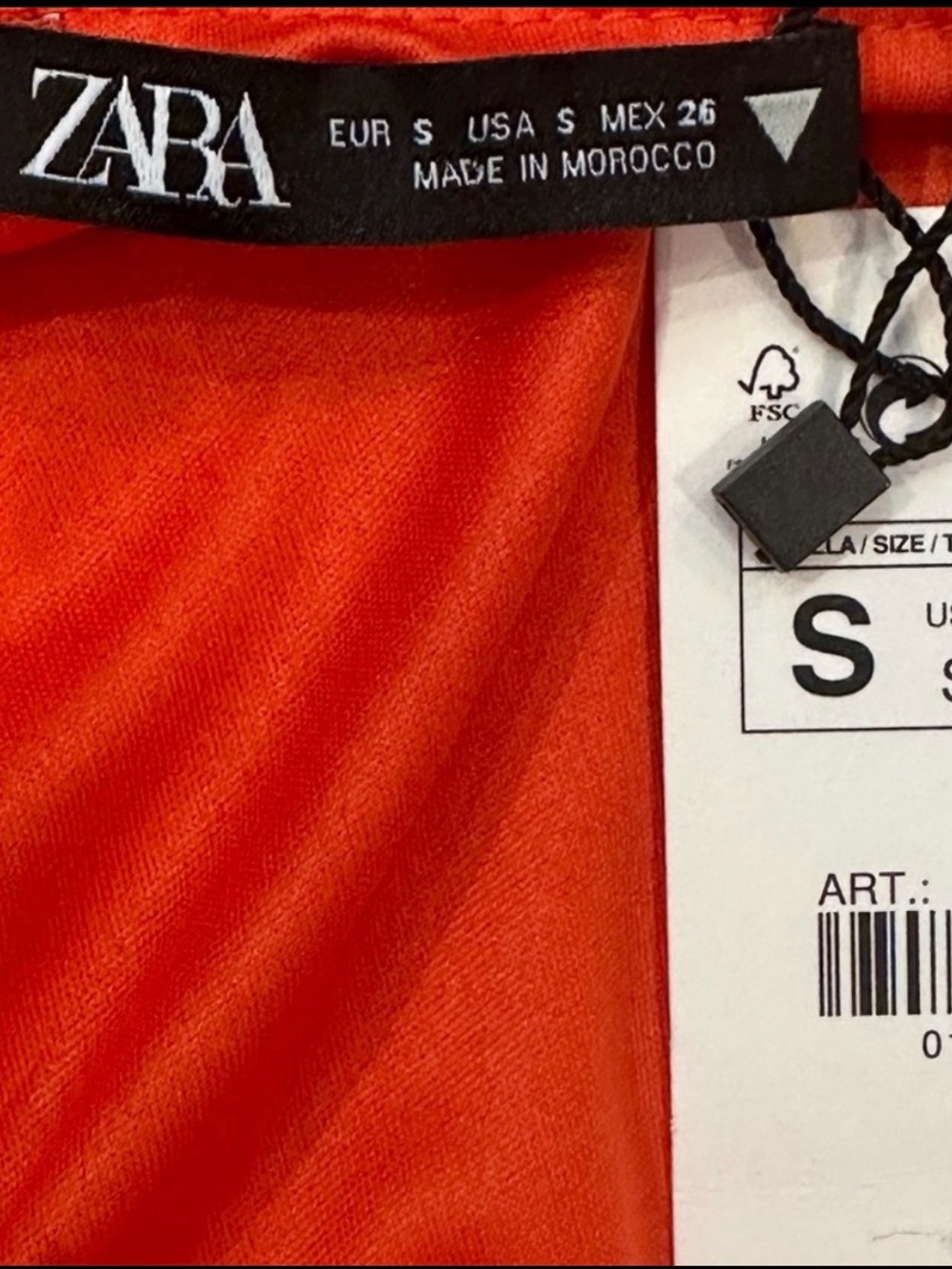 ZARA Orange Pleated Ribbed Chiffon Midi Dress Size S NWT - Picture 8 of 8